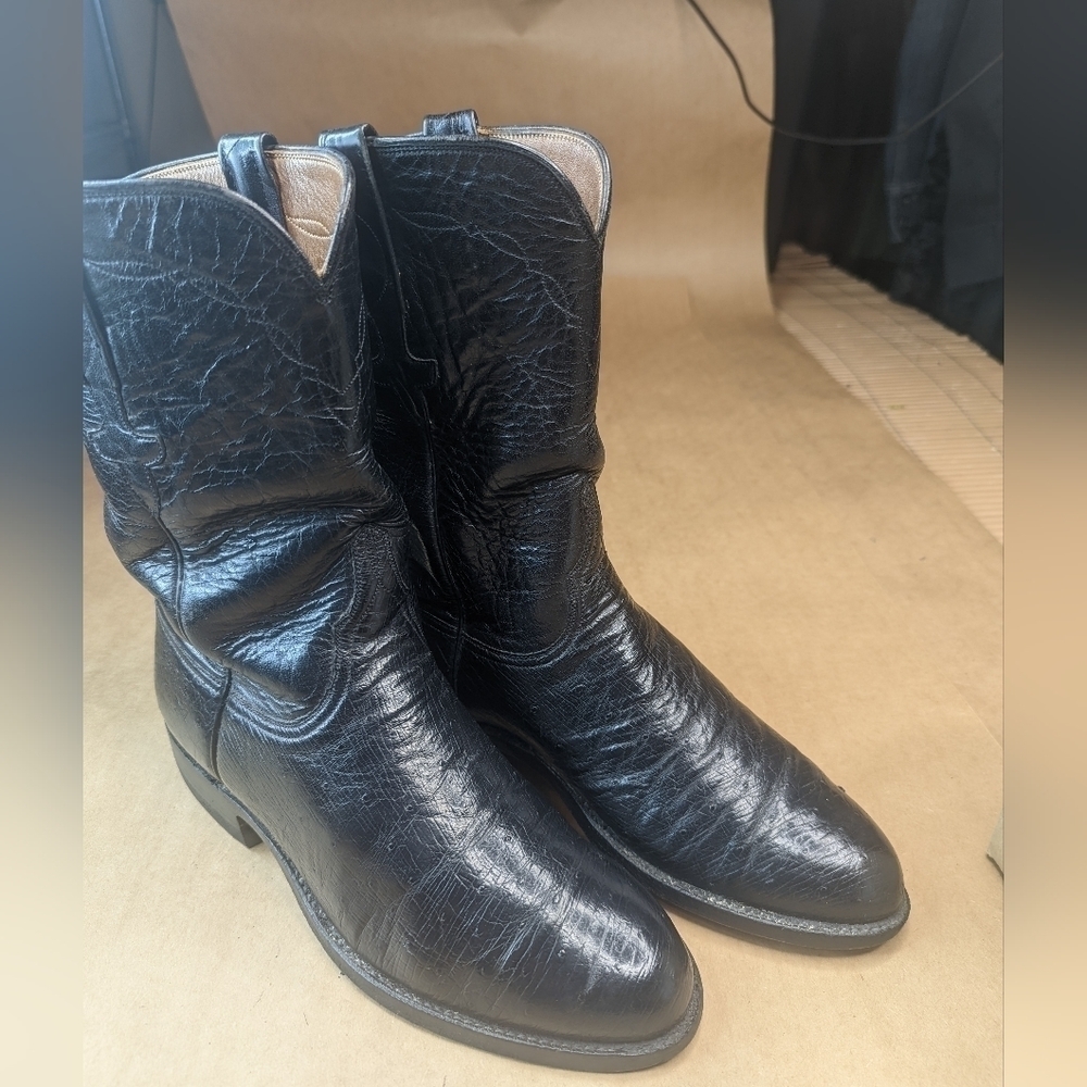 Lucchese Boots men's size 8D Exotic Genuine Black Smooth Ostrich classic Western